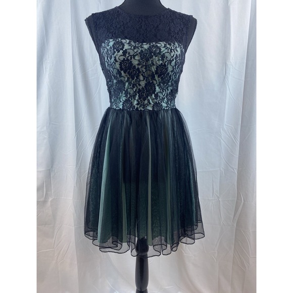 New Speechless Juniors Size 5 Blue Black Lace Fit N‎ Flare Dress - Picture 1 of 13